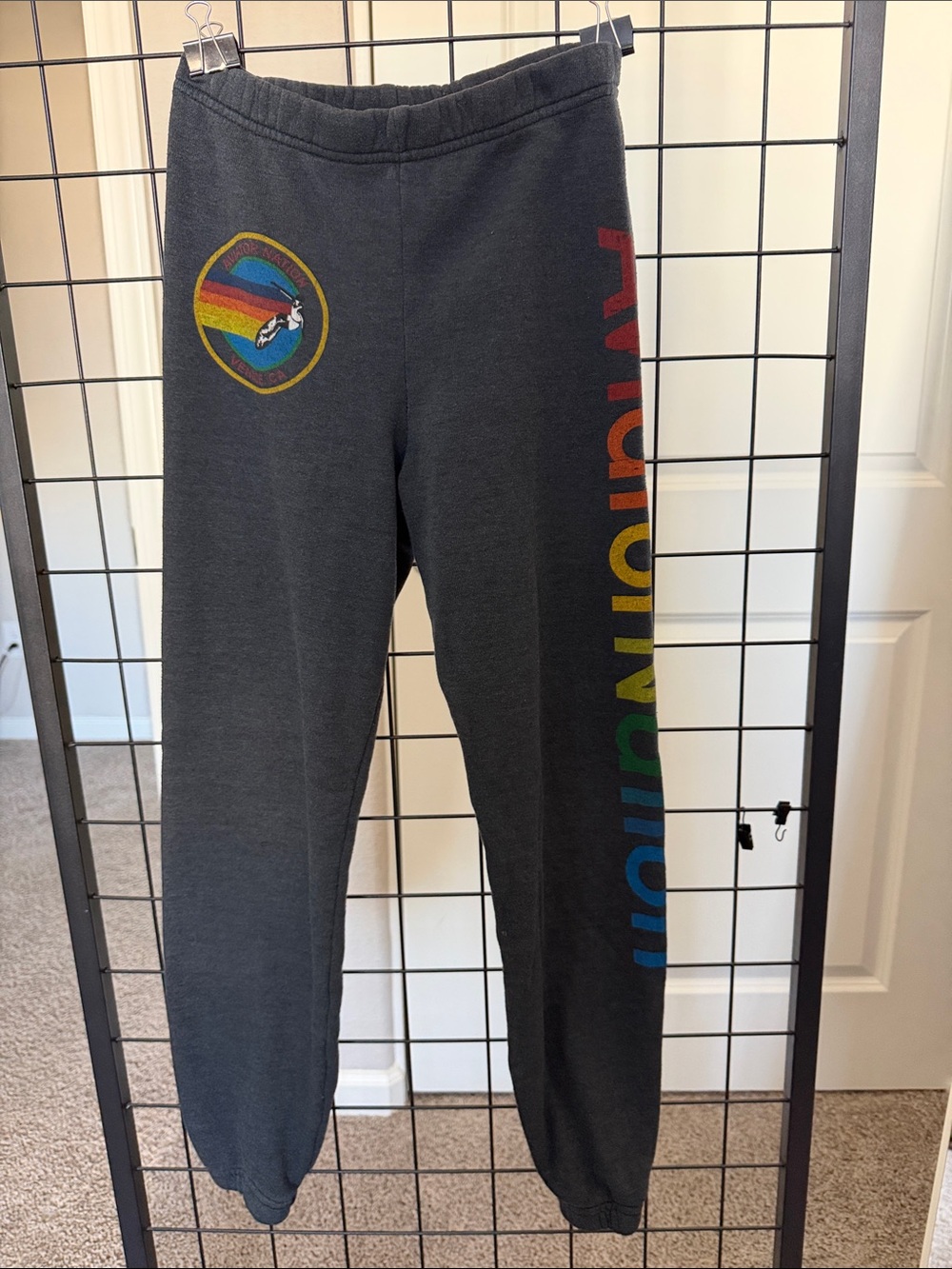 Aviator Nation Charcoal Sweatpants with Rainbow Logo & Side Lettering
